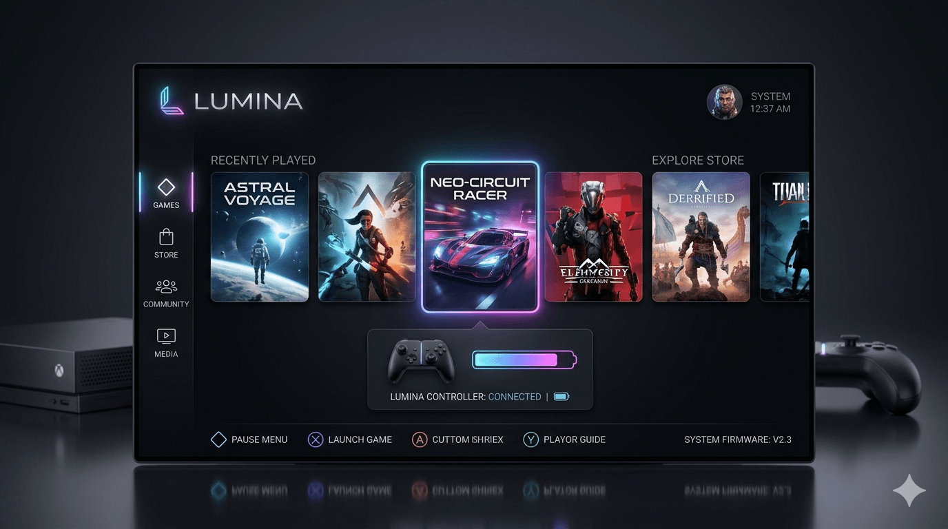 Lumina OS interface showing backward-compatible game library